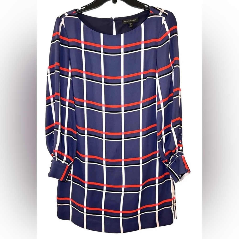 Banana Republic Shift Plaid Dress Longsleeve Petite Size 6